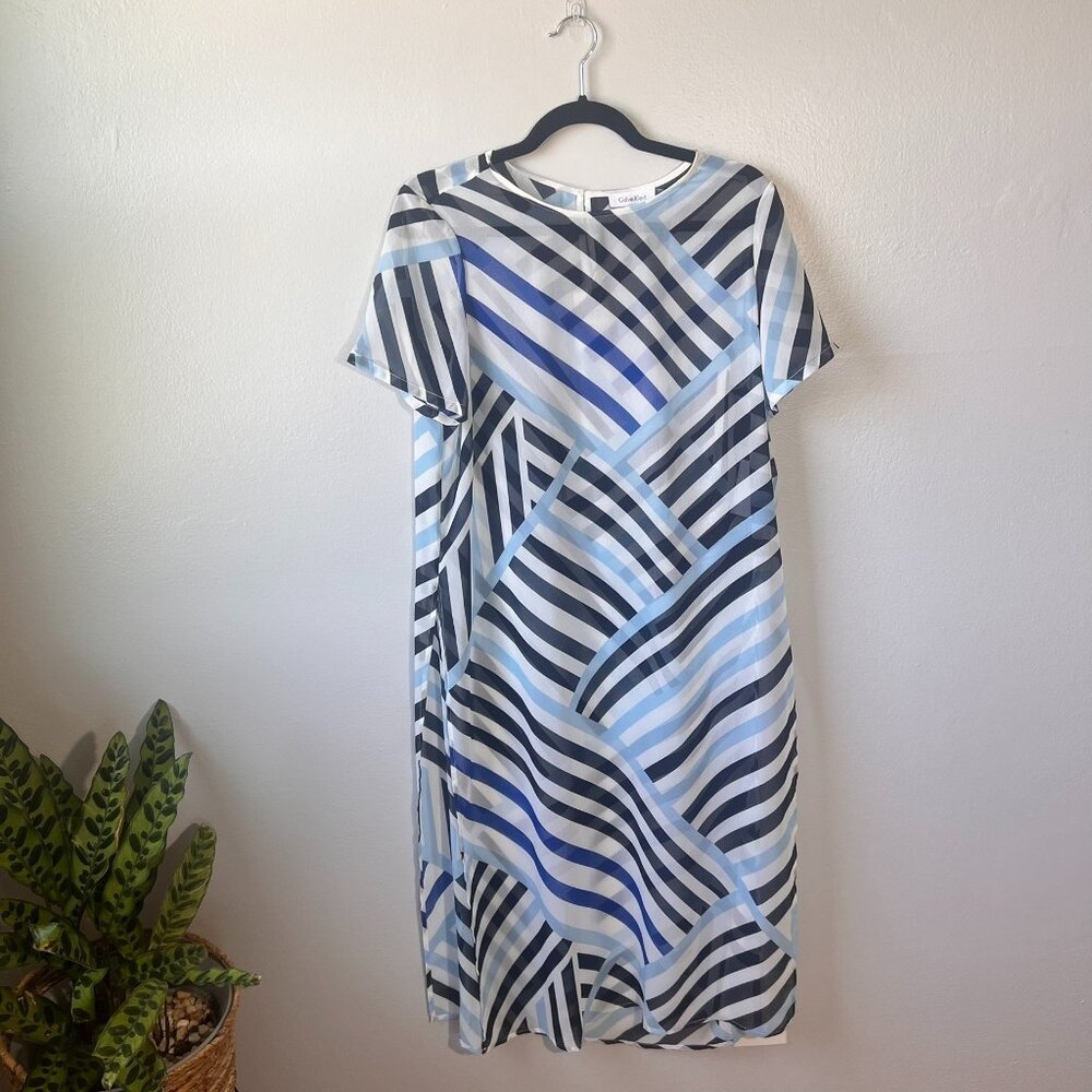 NEW Calvin Klein Sheer Flowy Maxi Cover Up Sz M Blue Long Side Slit